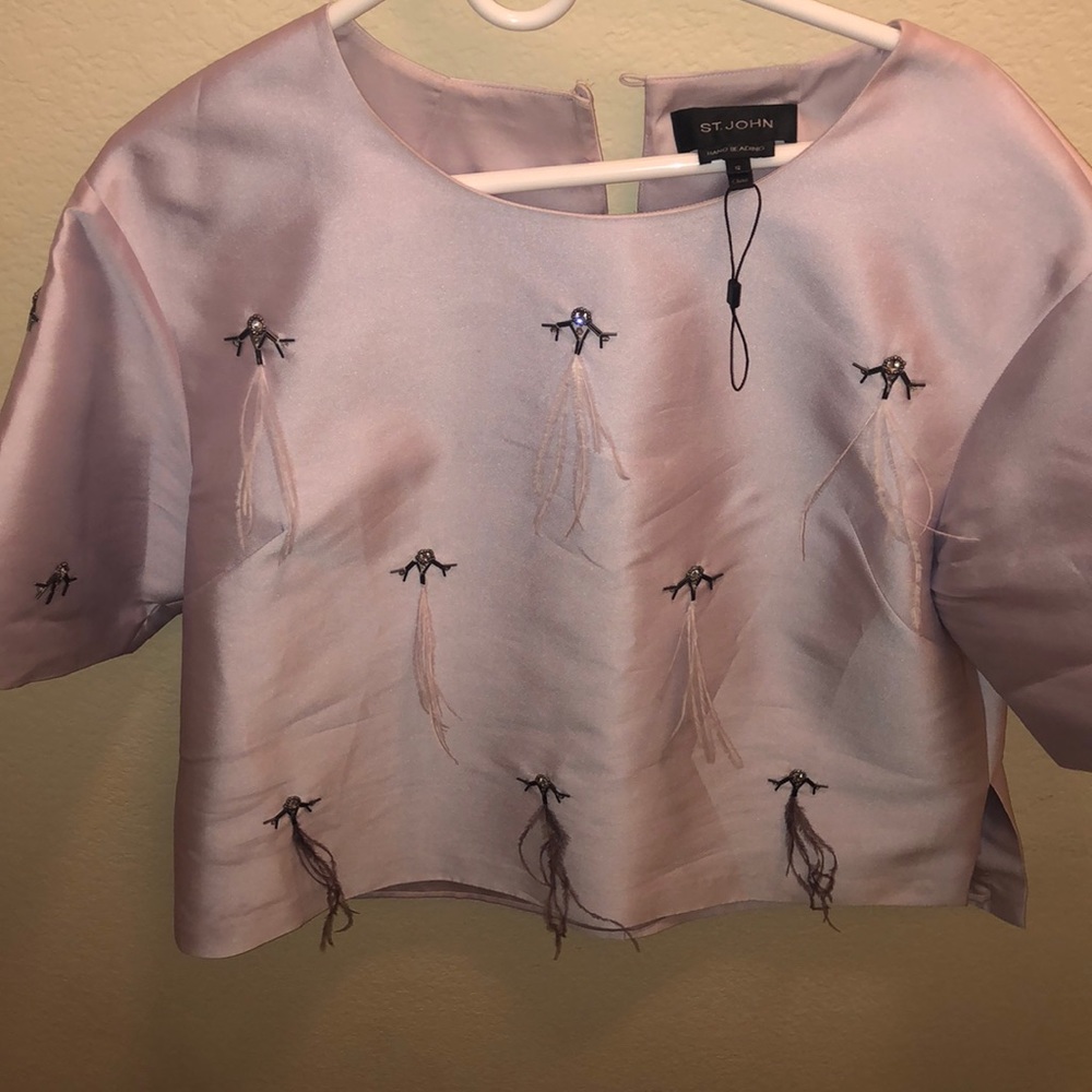 St John | Hand Beaded Feather Top
